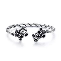 wholesale 925 Sterling Silver Floral Twist Open Ended Bracelet for Women- Oxidized/Oxidised