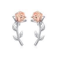 wholesale 925 Sterling Silver Rose Flower Stud Earrings - Elegant Floral Jewelry for Women- Two Tone