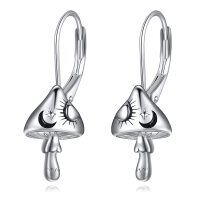 wholesale 925 Sterling Silver Mushroom Drop Earrings with Moon and Star Design - Daughter Gift Ideas- Rhodium Plated