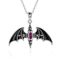 wholesale 925 Sterling Silver Red Crystal Bat Pendant Necklaces for Women Gothic s- Oxidized/Oxidised