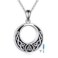wholesale 925 Sterling Silver Celtic Knot Round Pendant Cremation Jewelry Urn Necklace with Funnel and Fill Tool- Oxidized/Oxidised
