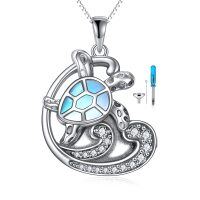 wholesale 925 Sterling Silver Turtle Urn Pendant with Blue Shell and Cubic Zirconia Accents - Keepsake Jewelry for Ashes (Necklace)- Oxidized/Oxidised