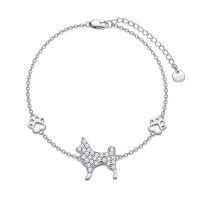 wholesale 925 Sterling Silver Crystal Dog & Paws Charm Bracelet for Women- Sliver Plated
