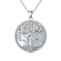 wholesale 925 Sterling Silver Mother and Child Shell Tree of Life Pendant Necklace for Women- Sliver Plated