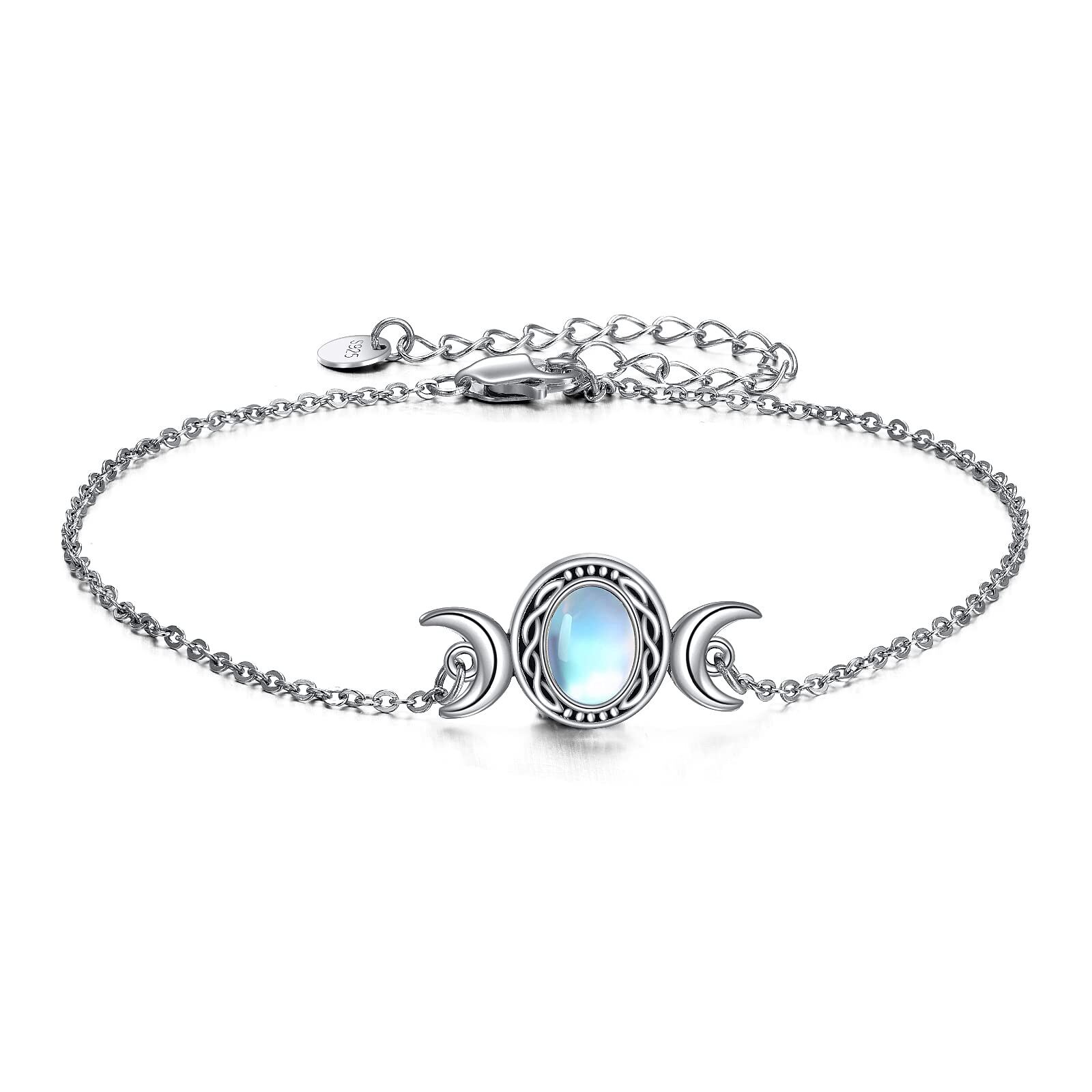 wholesale Sterling Silver Triple Moon Goddess Moonstone Bracelet - Sliver Plated- Sliver Plated