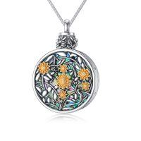 wholesale 925 Sterling Silver Abalone Shell Sunflower Cremation Jewelry Keepsake Pendant Necklace- Two Tone