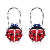 wholesale 925 Sterling Silver Beetle Shape Drop Earrings for Women - Red & Black Enamel- Sliver Plated