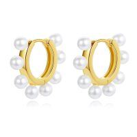 wholesale 925 Sterling Silver 925 Gold Plated Small Round White Pearls Huggie Hoop Earrings for Women- Rose Gold Plated