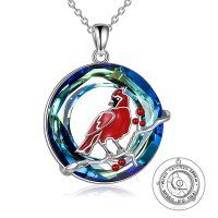 wholesale 925 Sterling Silver Round Blue Crystal Cardinal Keepsake Pendant Necklace with Engraved Message - 45cm Chain Length- Rhodium Plated