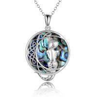 wholesale 925 Sterling Silver Round Abalone Shell Mermaid Crescent Moon Pendant Necklace for Women- Oxidized/Oxidised