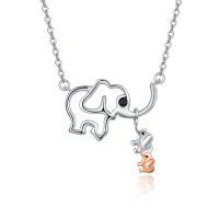 wholesale 925 Sterling Silver Elephant Family Pendant Necklace - Wholesale Jewelry for Women- Two Tone