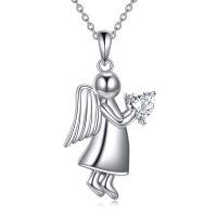 wholesale 925 Sterling Silver Guardian Angel Heart Pendant Necklace for Women- Sliver Plated