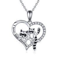 wholesale 925 Sterling Silver Raccoon Heart Mother & Child Pendant Necklace for Women- Rhodium Plated
