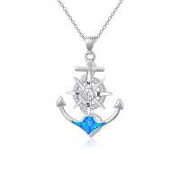 wholesale 925 Sterling Silver Blue Fire Opal Compass Anchor Pendant Necklace for Women- Sliver Plated