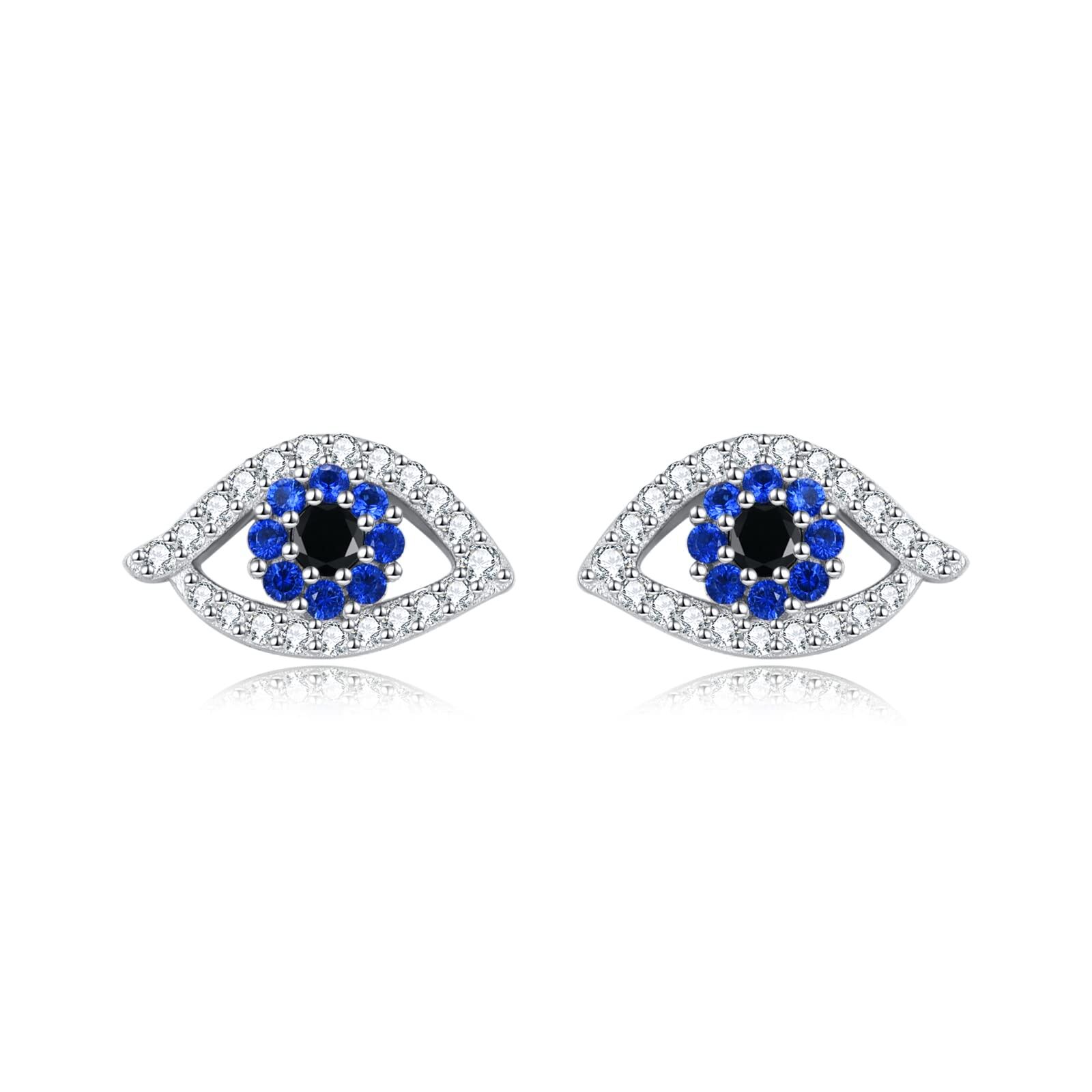 wholesale Sterling Silver Stone Evil Eye Stud Earrings for Women - Rhodium Plated- Rhodium Plated