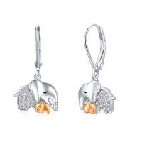 wholesale 925 Sterling Silver Mother & Daughter Elephants Drop Earrings with Cubic Zirconia - Wholesale Jewelry for Women- Rhodium And Rose Gold Plated