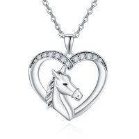 wholesale 925 Sterling Silver Unicorn Head in Heart Shape Pendant Necklace for Girls- Rhodium Plated