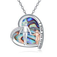 wholesale 925 Sterling Silver Abalone Shell Heart Family Love Pendant Necklace- Rhodium And Rose Gold Plated