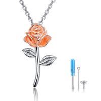 wholesale 925 Sterling Silver Rose Cremation Jewelry Keepsake Pendant with Chain and Funnel Set- Rhodium And Rose Gold Plated