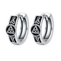 wholesale 925 Sterling Silver Black Triquetra Huggie Hoops for Men - Gothic Punk Rock Style- Sliver Plated
