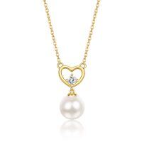 wholesale Gold-Plated 925 Sterling Silver Cubic Zirconia & Pearl Heart Pendant Necklace for Women- Gold Plated