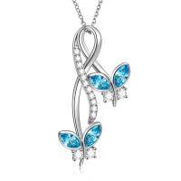 wholesale 925 Sterling Silver Blue Crystal Butterfly Pendant Necklace for Women Gifts- Rhodium Plated