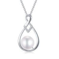 wholesale 925 Sterling Silver Infinity Teardrop Freshwater Cultured Pearl Pendant Necklace with Cubic Zirconia for Women Girls Gifts (White)- Sliver Plated