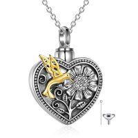 wholesale 925 Sterling Silver Metal Hummingbird and Sunflower Heart Cremation Jewelry Keepsake Pendant Necklace with Funnel & Fill Tool- Sliver Plated