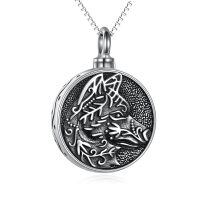 wholesale 925 Sterling Silver Round Lion Head Cremation Jewelry Keepsake Pendant Necklace- Oxidized/Oxidised
