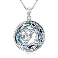 wholesale 925 Sterling Silver Round Blue Crystal Celtic Knot Pendant Necklaces Luck Charm Gifts for Her- Rhodium Plated