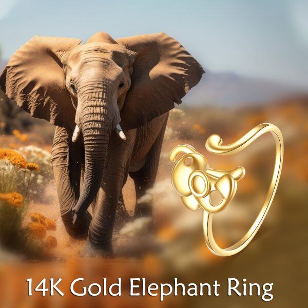 14K Solid Gold Elephant Adjustable Rings-3