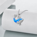 wholesale 925 Sterling Silver Blue Fire Opal Whale Pendant Necklace s for Women Girl's Birthdays-0-1