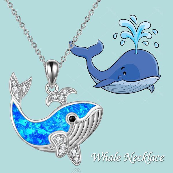 Sterling Silver Cubic Zirconia & Opal Whale Pendant Necklace-4