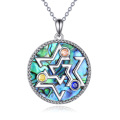 wholesale 925 Sterling Silver Abalone Star of David Pendant Necklace with Multi-Colored Stones and Chain-0-0