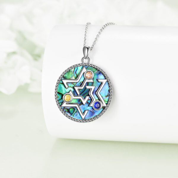 Sterling Silver Original Star of David Pendant Necklace With Abalone Shell-3