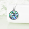 wholesale 925 Sterling Silver Abalone Star of David Pendant Necklace with Multi-Colored Stones and Chain-0-3