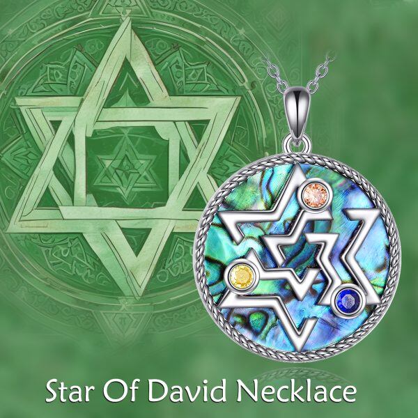 Sterling Silver Original Star of David Pendant Necklace With Abalone Shell-4