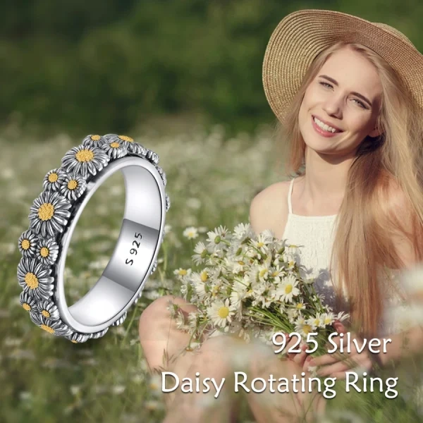 Sterling Silver Daisy Flower Stacking Rings-1