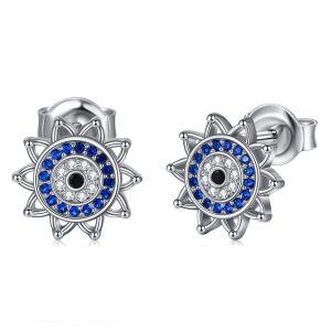 Sterling Silver Evil Eye Stud Earrings-0