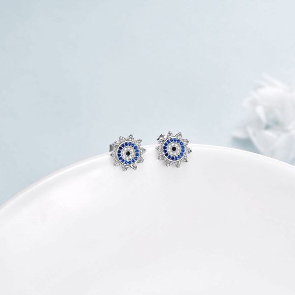 Sterling Silver Evil Eye Stud Earrings-3