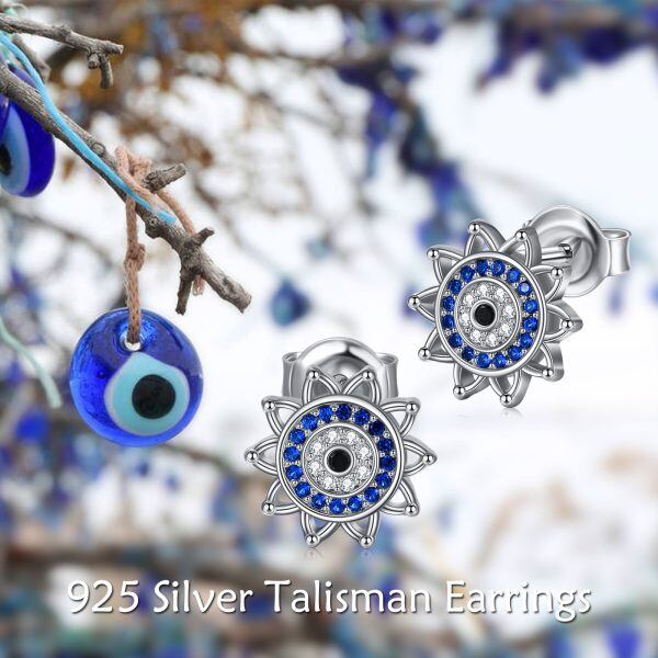 Sterling Silver Evil Eye Stud Earrings-4