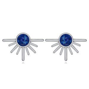 Sterling Silver Lapis Lazuli Sun Stud Earrings-0