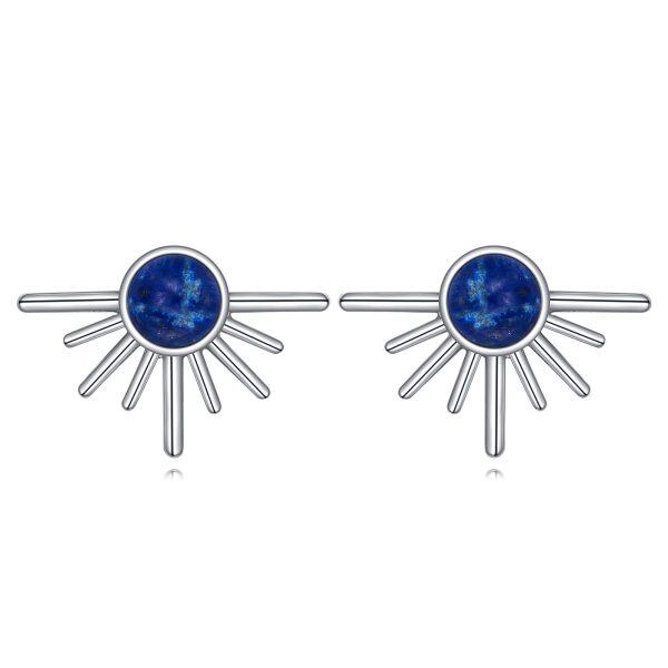 Sterling Silver Lapis Lazuli Sun Stud Earrings-0