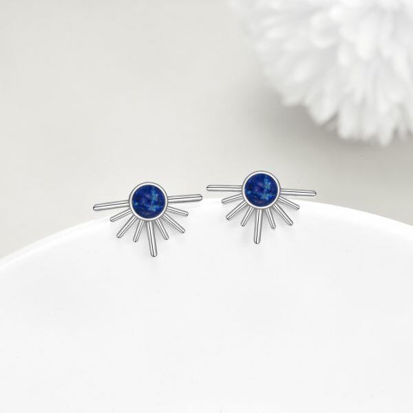 Sterling Silver Lapis Lazuli Sun Stud Earrings-3