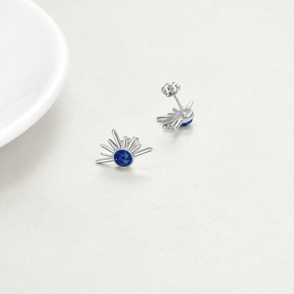 Sterling Silver Lapis Lazuli Sun Stud Earrings-4