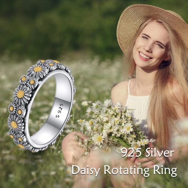 Sterling Silver Daisy Flower Stacking Rings,US # 8-1