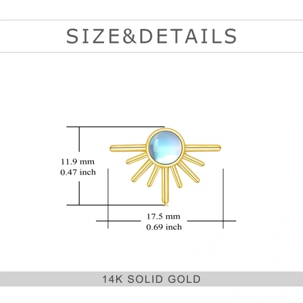 14K Gold Moonstone Sun Stud Earrings-1