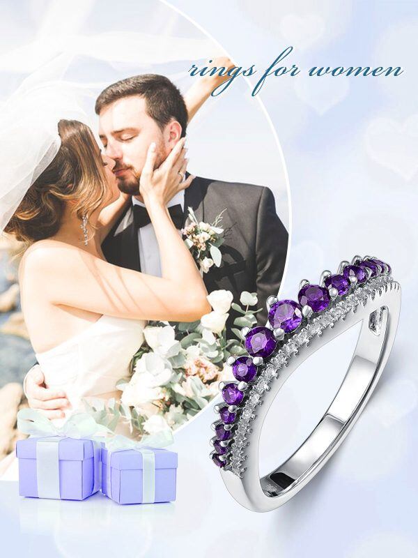 Sterling Silver February Birthstone Eternity Rings-3