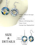 wholesale 925 Sterling Silver Round Blue Crystal Star with Wings and Circle Pendant Drop Earrings-0-1