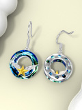 wholesale 925 Sterling Silver Round Blue Crystal Star with Wings and Circle Pendant Drop Earrings-0-2
